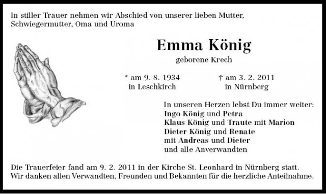 Krech Emma 1934-2011 Todesanzeige